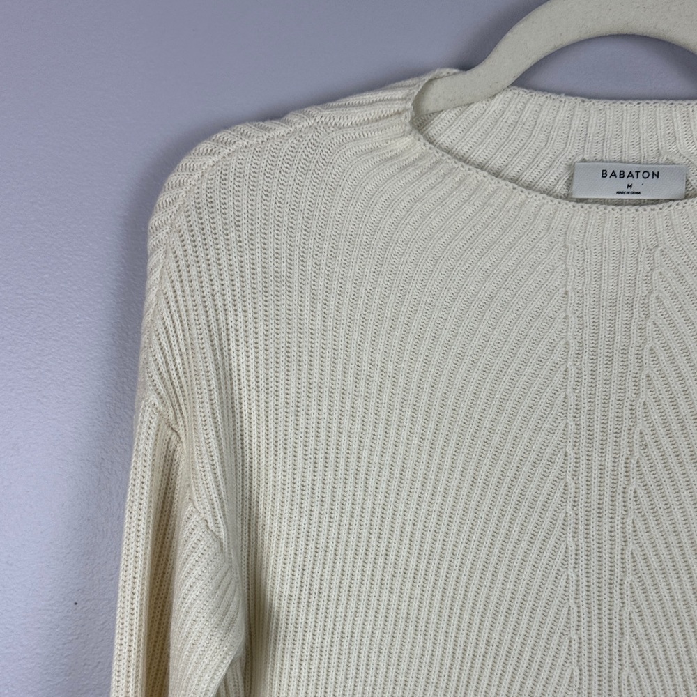 Babaton Aritzia Wool Linen Blend Ivory Cable Knit Ribbed Medium Pullover Sweater - Picture 6 of 12